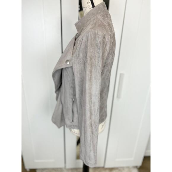 INC International Concepts Gray Faux Suede Open Front Moto Jacket Size Large - Picture 2 of 7